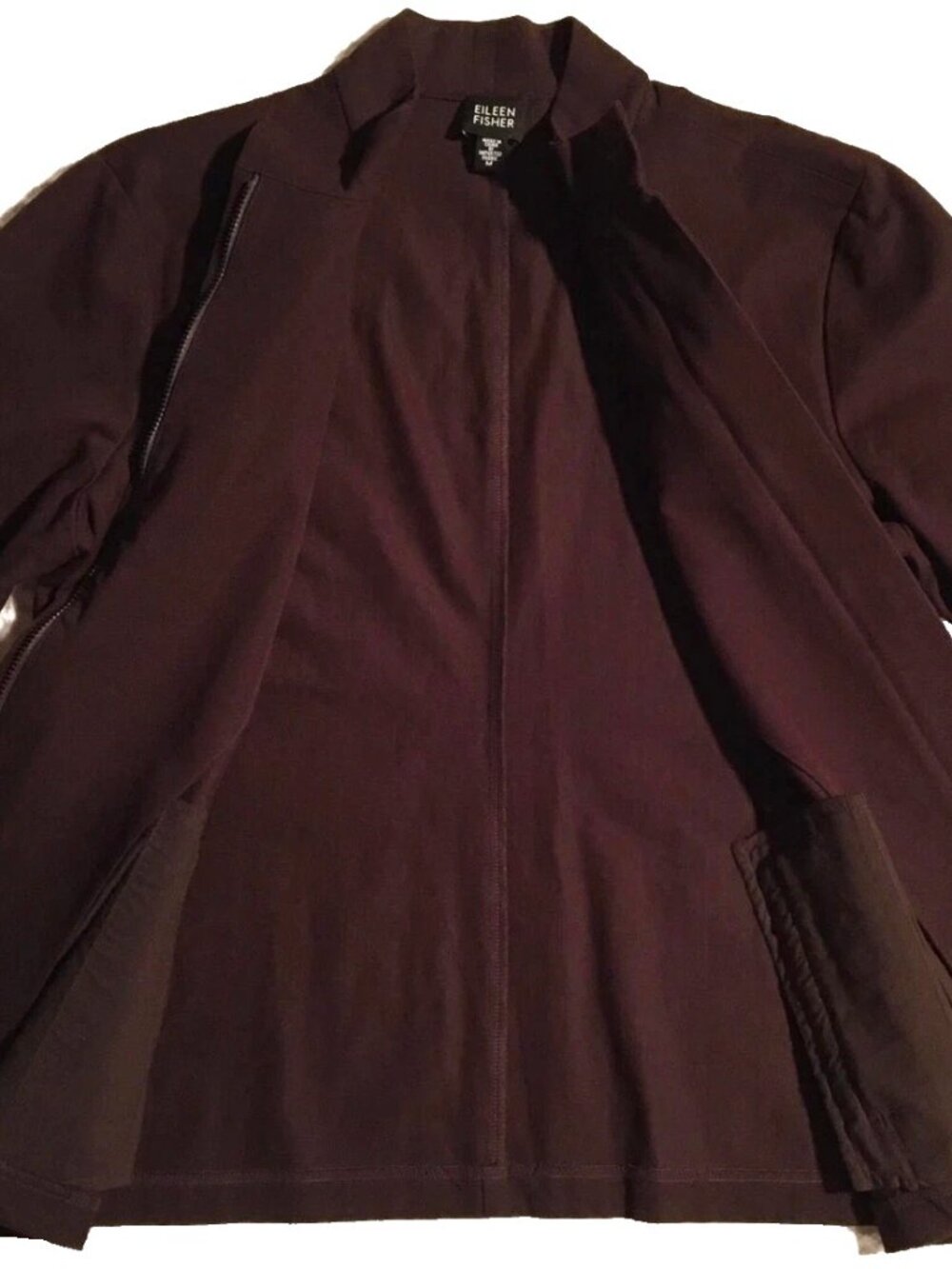 NWT Eileen Fisher Stand-Collar Zip Jacket XL Chocolate Stretch Cotton, 3 Pockets